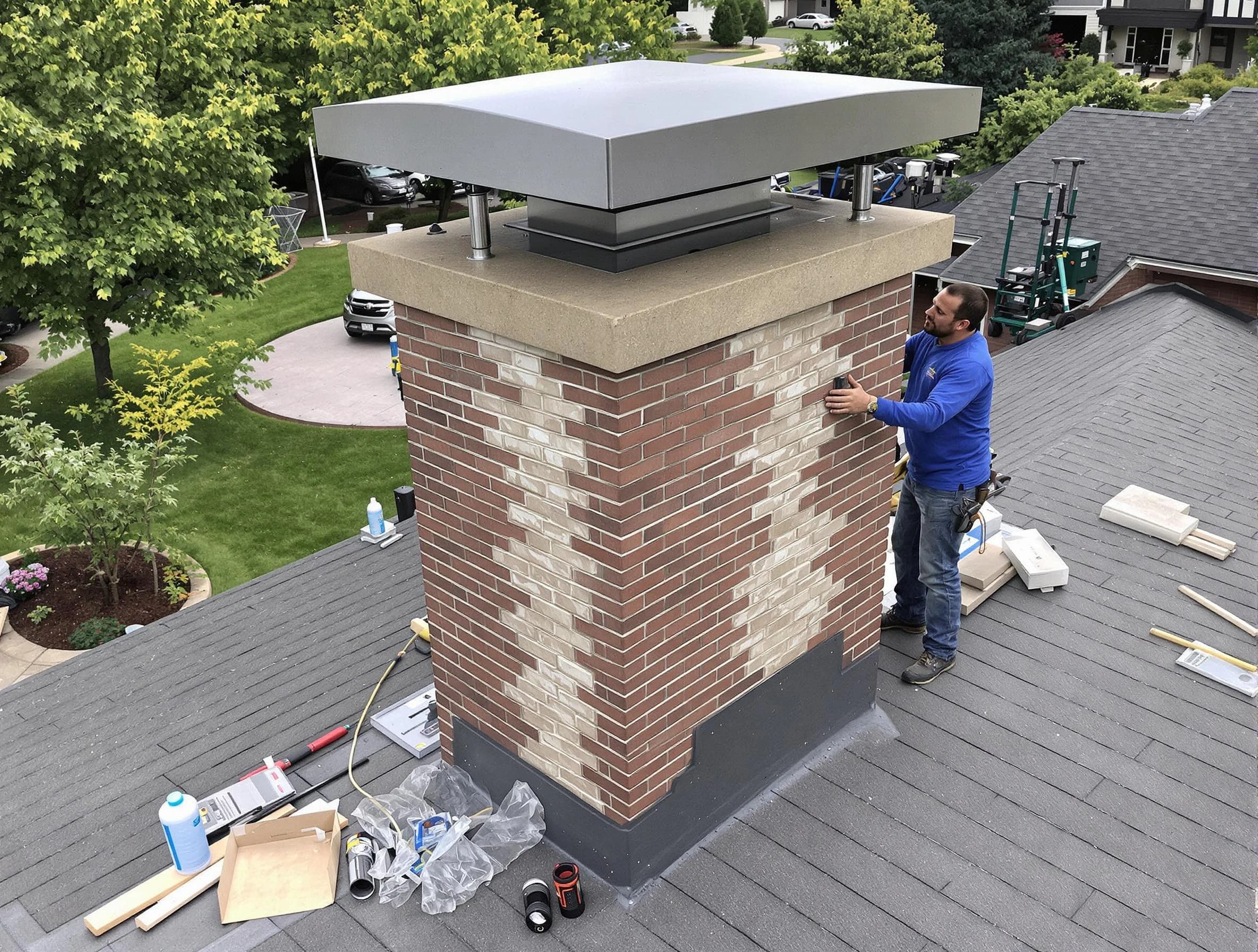 West Jordan Chimney Sweep team working on a custom chimney remodel in West Jordan, UT