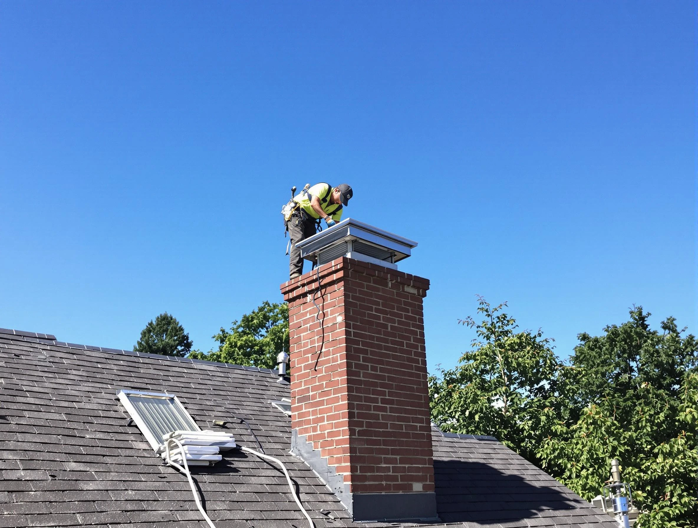 West Jordan Chimney Sweep technician measuring a chimney cap in West Jordan, UT